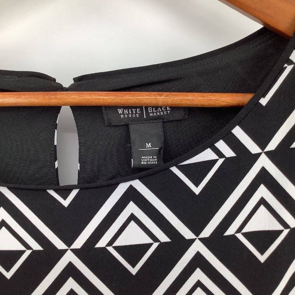 WHITE HOUSE BLACK MARKET Women's Black & White M Geometric 3/4 Sleeve Dress - Picture 5 of 7